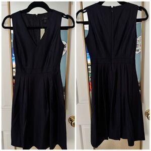 J. Crew Navy Sleeveless V-Neck Pleated Midi Dress